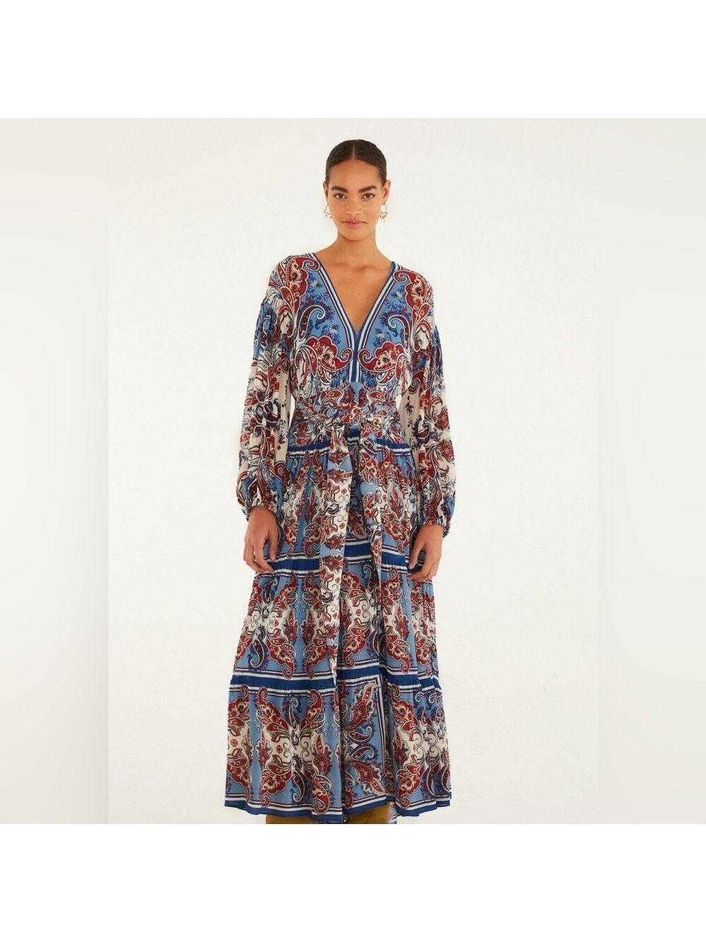 Farm Rio Blue Paisley Scarf Long Sleeve Maxi Dress - Picture 5 of 9
